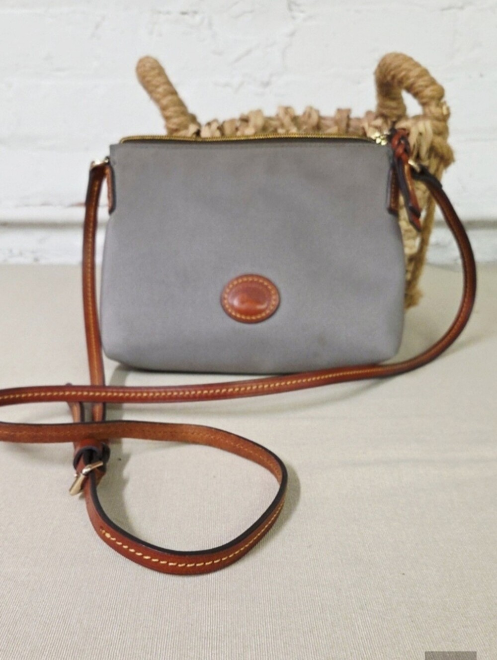 Dooney_& Bourke Nylon Crossbody Pouchette Grey/Brwon Leather